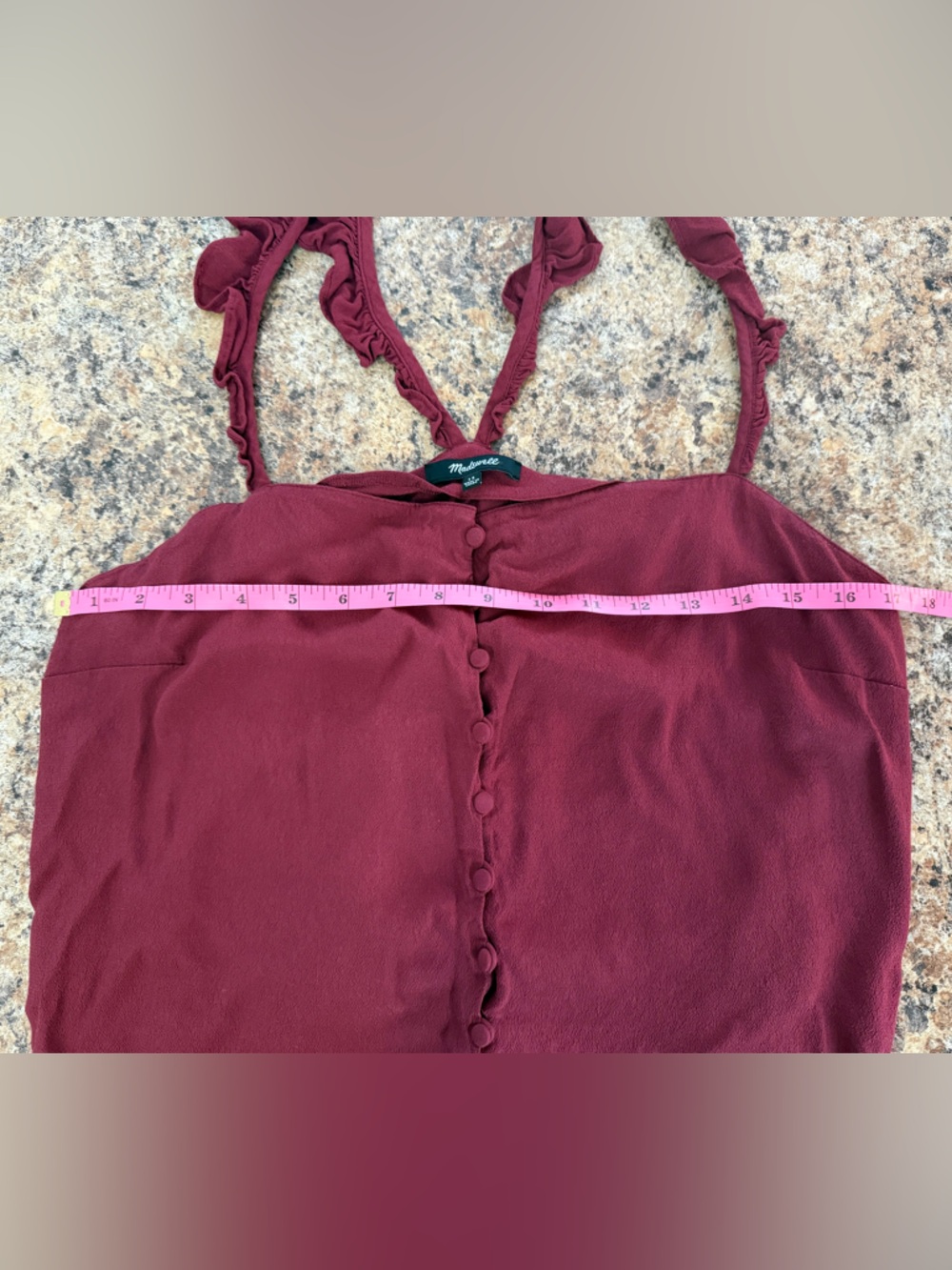 Madewell Burgundy Ruffle Strap Button-Down Cami Blouse Size 14 - Picture 6 of 7